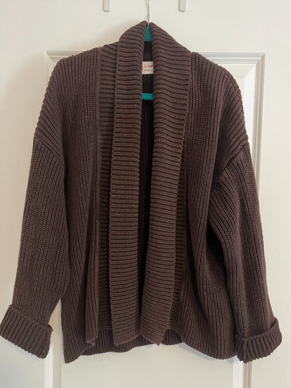 Bkg & Company Sissies Brown Chunky Rib Knit Open Front Shawl Collar Cardigan